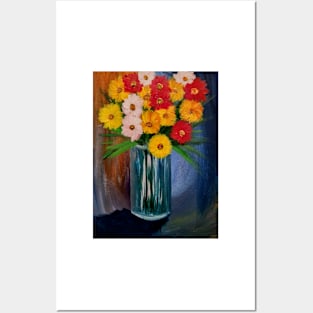 Some mixed flowers with metallic blue vase Posters and Art